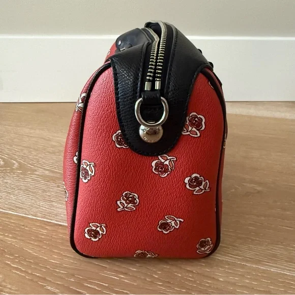 Coach Mini Bennett Satchel Black Leather Floral Boston Bag NWOT Authentic - Picture 4 of 13
